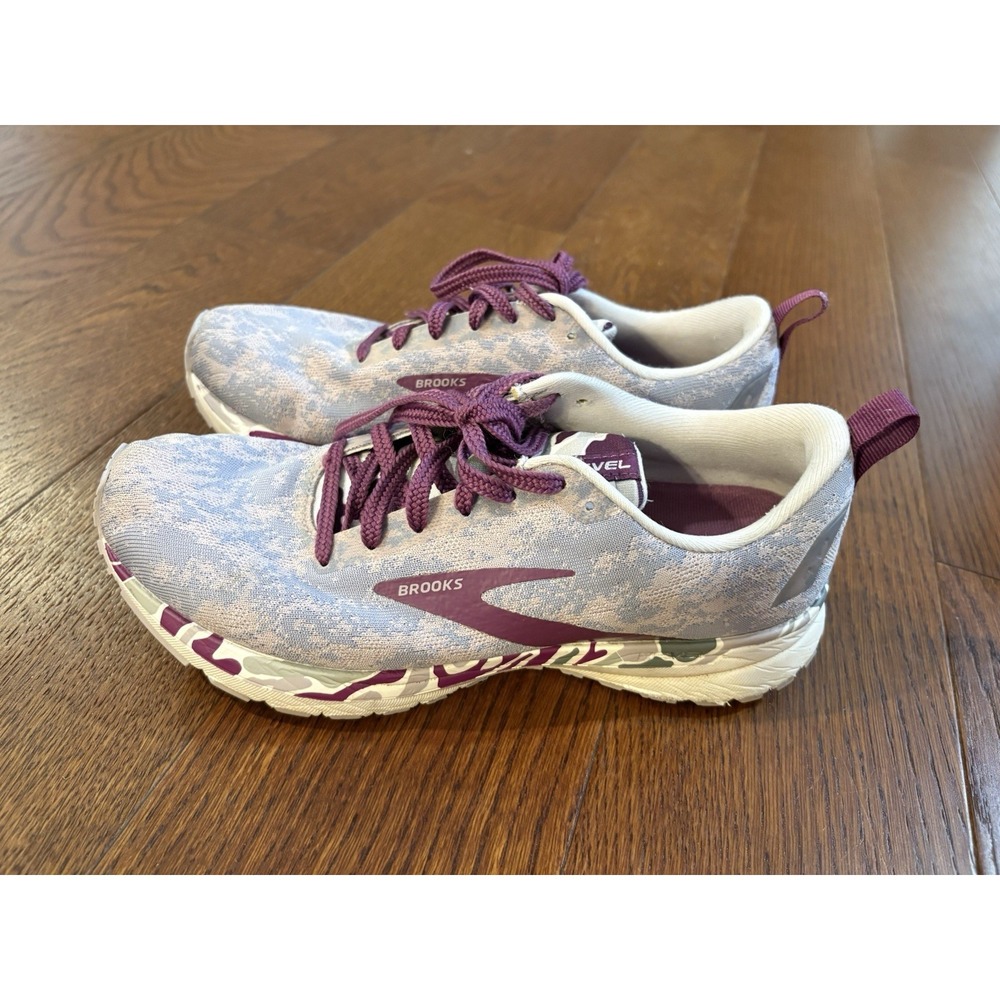 Brooks Womens Revel 4 Size 8.5 Running Shoes Purple Camo Gray White